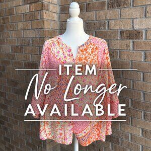 Rose + Olive Blouse Womens 1X Floral Boho Cottagecore Peasant Blouse